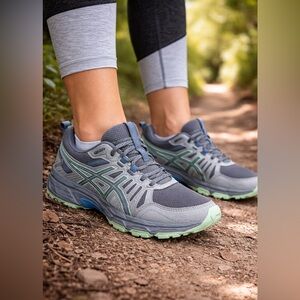 ASICS Trail Running Shoes Women US 8 Gray Green Athletic Walking Sneakers